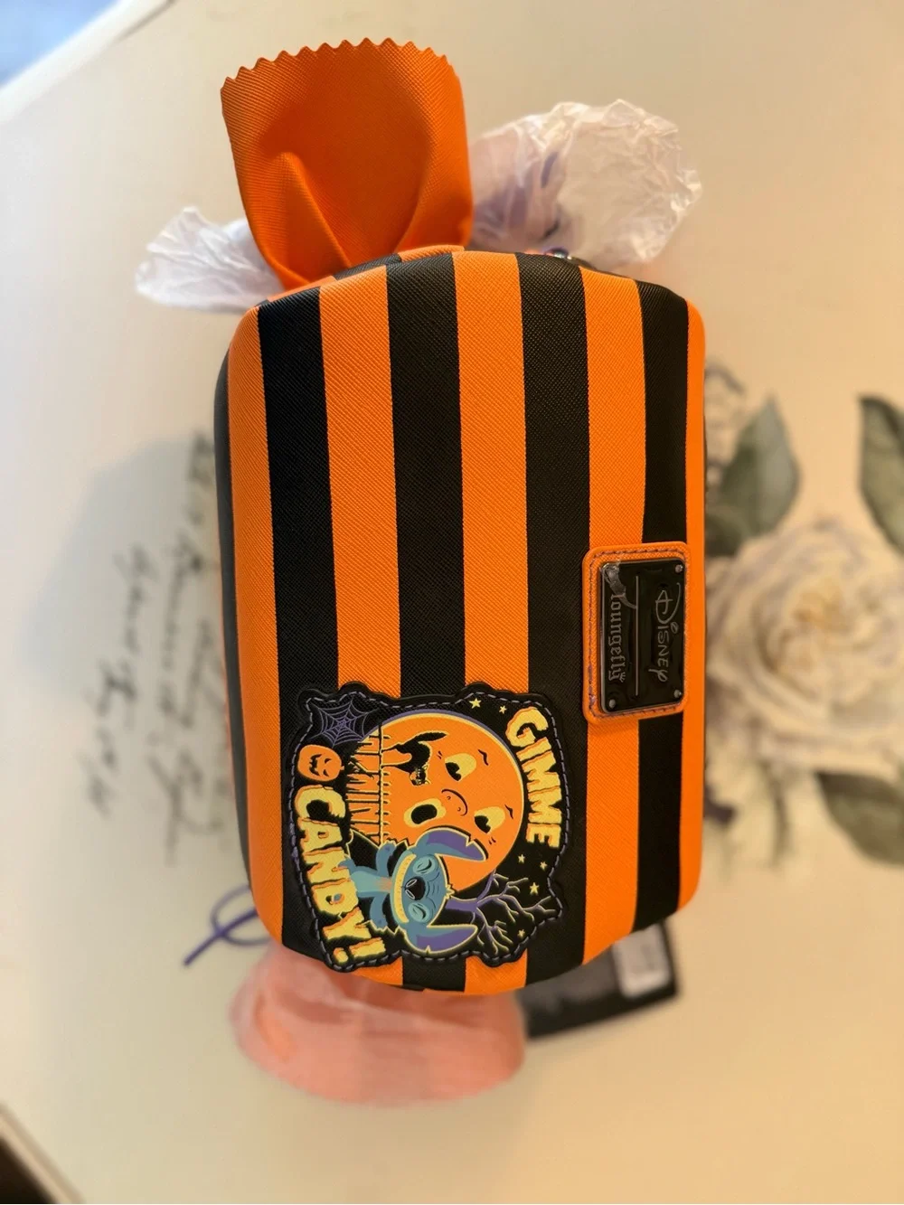 Kids Halloween Stitch Striped Crossbody Bag - Orange & Black